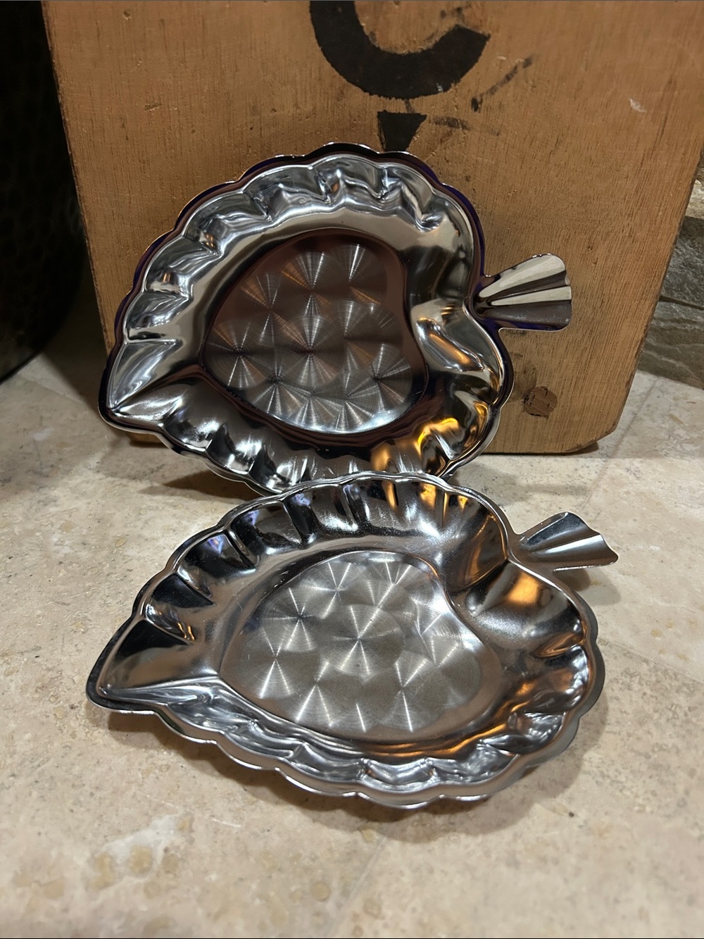 vintage chrome-plated leaf-shaped trinket dishes